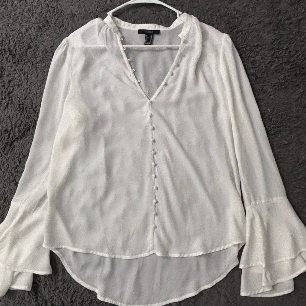 Forever 21 White Bell Sleeve Blouse with Mandarin Collar